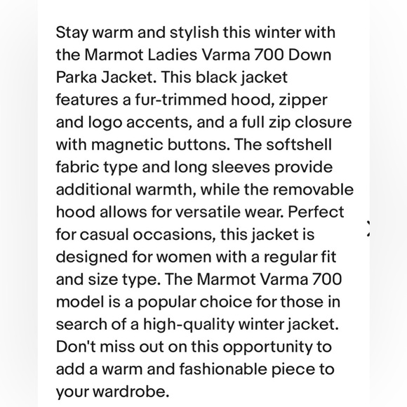 NWOT Marmot Varma Long Down Jacket Black Medium - Picture 11 of 11